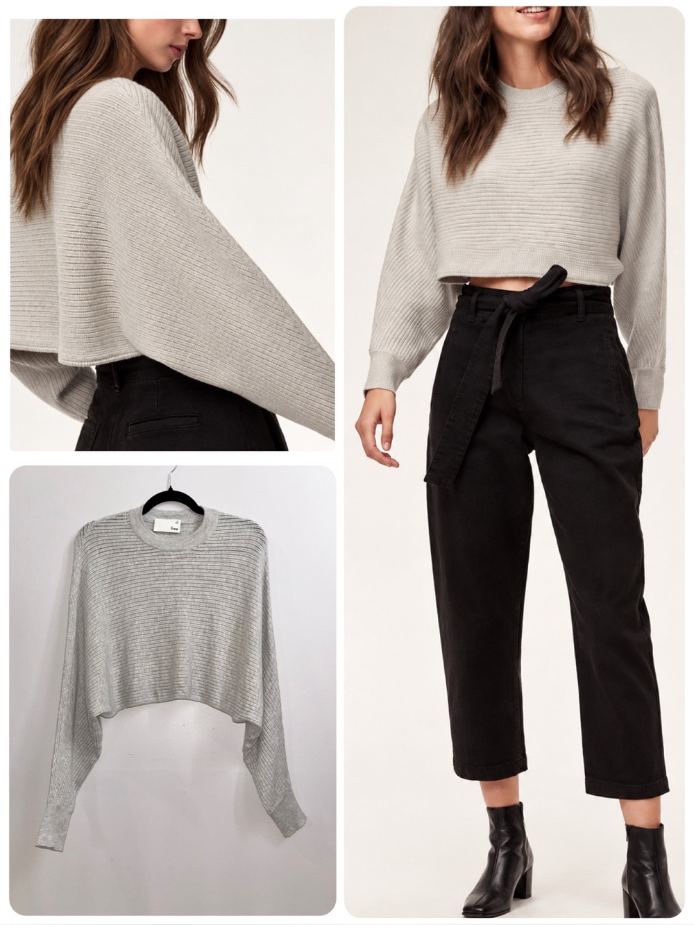 Aritzia Wilfred Free Lolan Sweater Grey Wool Blend Cropped Top Size XS